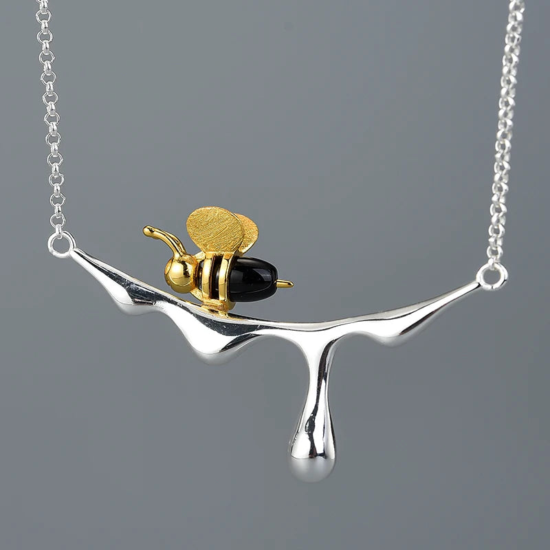 Gold Bee and Dripping Honey Pendant Necklace