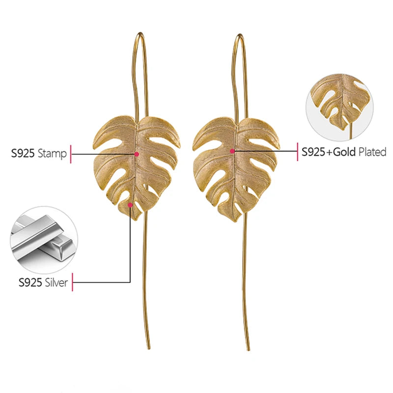 Monstera Leaves Drop Earrings for Women