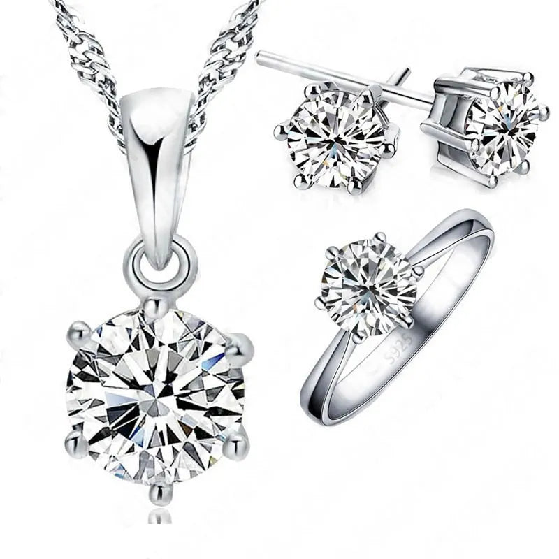 Jewelry Set Crystal Necklace Ring Earring 3 pcs