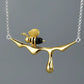 Gold Bee and Dripping Honey Pendant Necklace