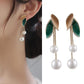 Elegant Delicate Light Luxury Pearl Leaf Tassel Earrings Women