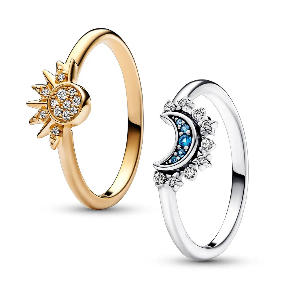 Summer Celestial Blue Sparkling Moon Sun Ring For Women